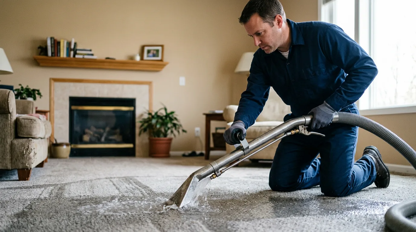 Water damage restoration technician working near Mill River, MA